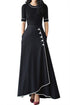 Sexy Black Piped Button Embellished High Waist Maxi Skirt